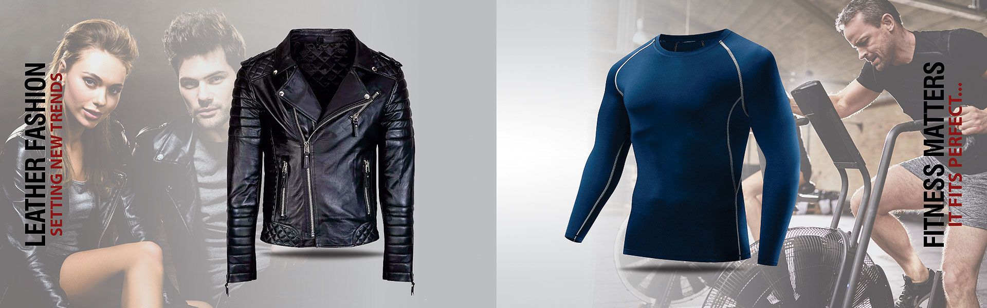 Leather fashion jackets and fitness wear by Nanba