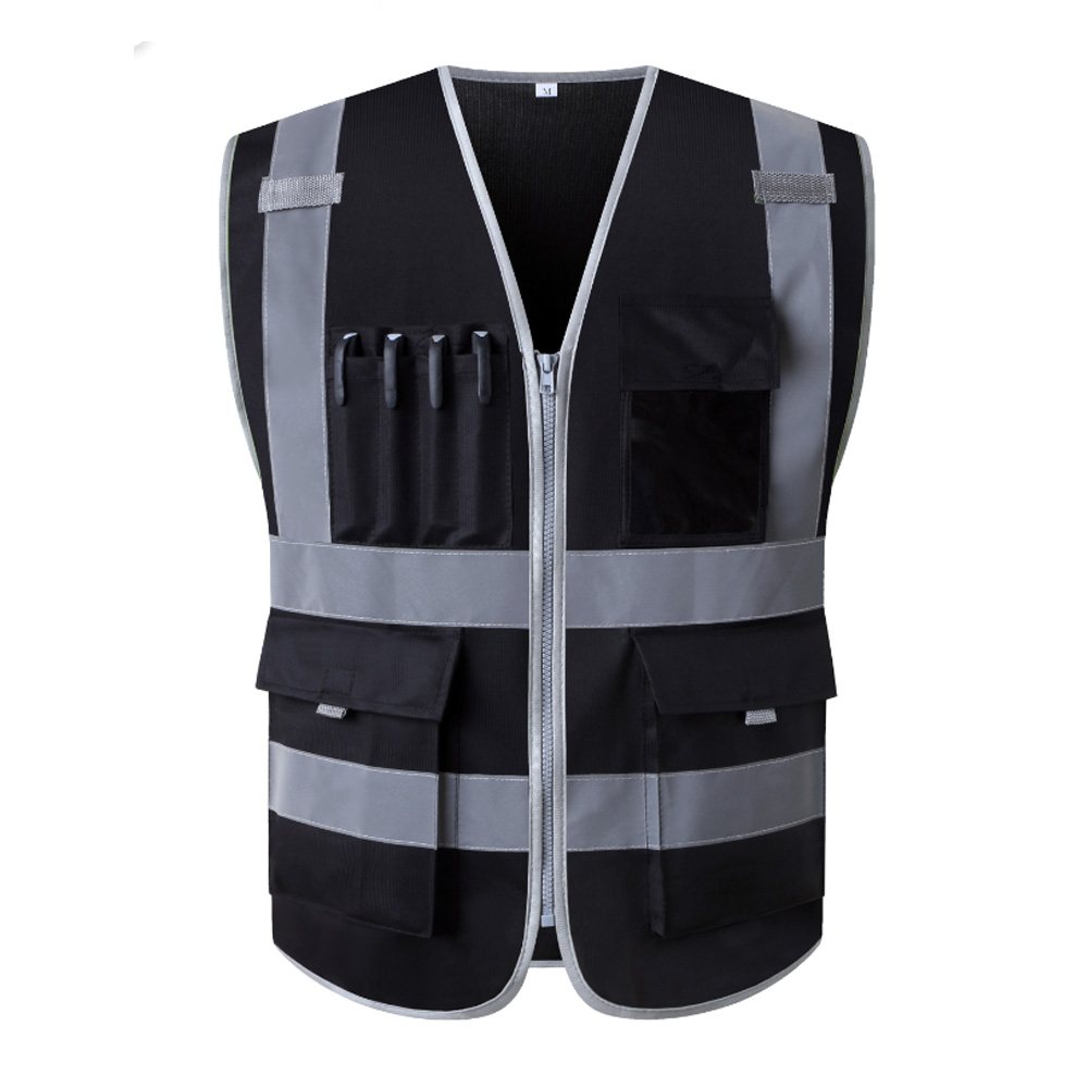 Working Vest NG-8-510: black utility vest with grey reflective bands