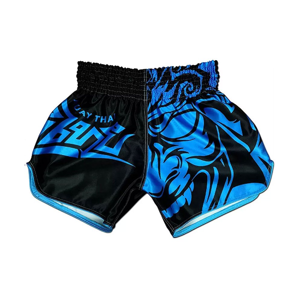 Muay Thai Short NG-2113: black and bright blue tribal print