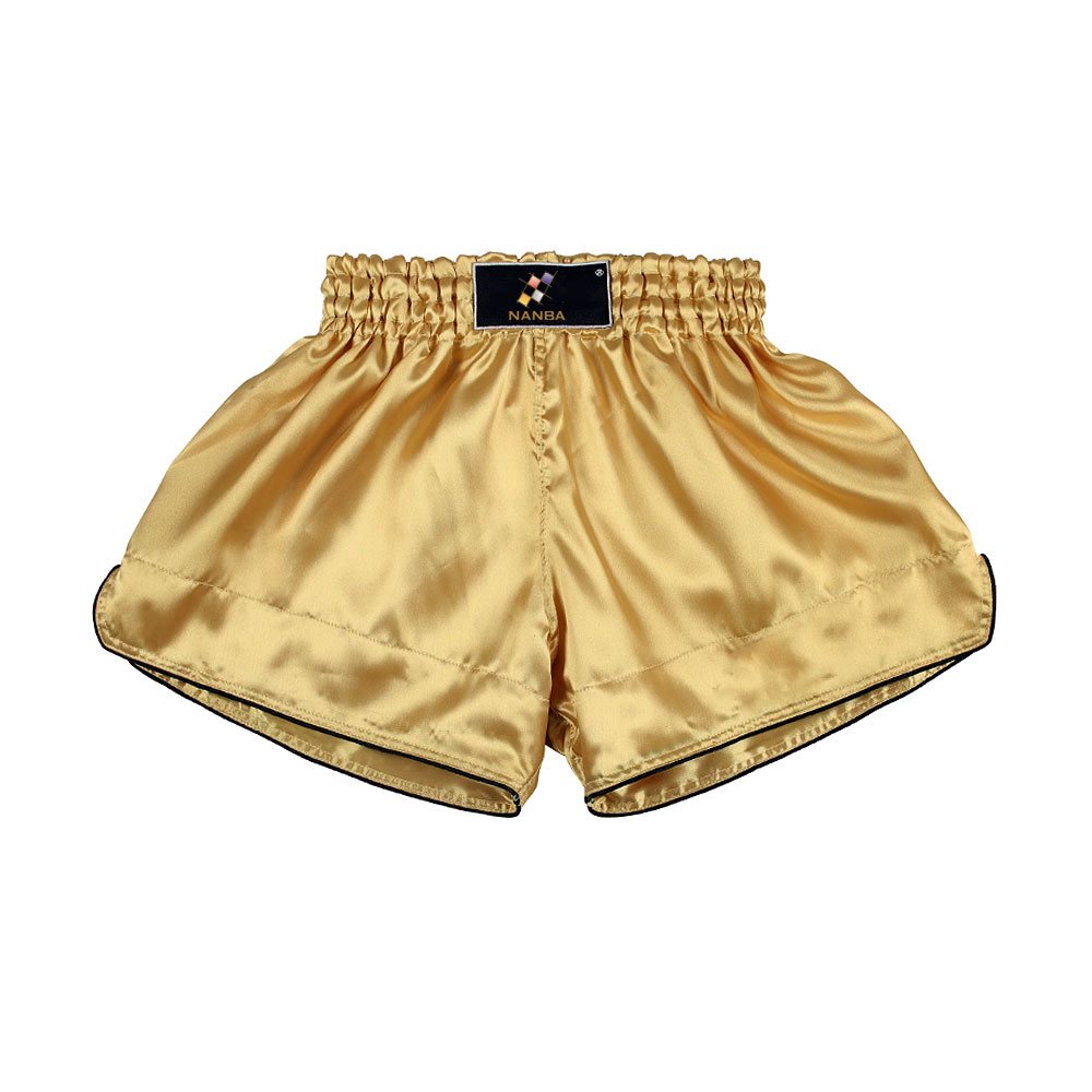 Muay Thai Short NG-2116: plain gold with black piping at the hem