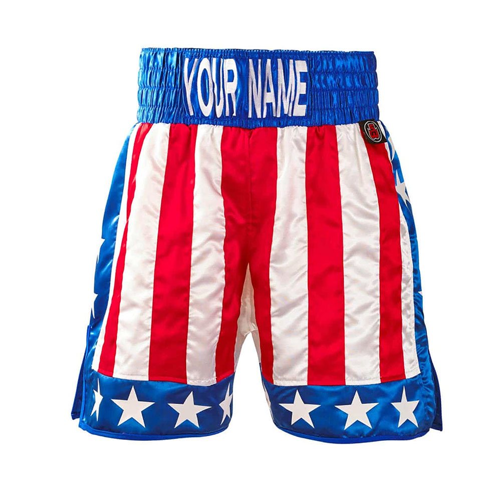 Boxing Short NG-2214: red and white stripes with a blue star hem band