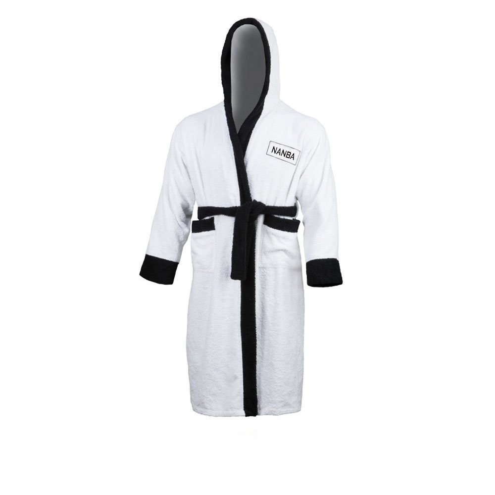 Boxing Robe NG-2403: white towelling-look robe with black trim