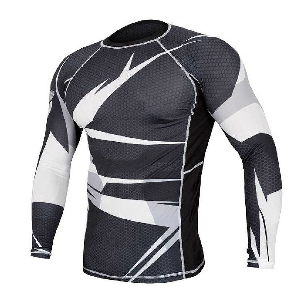 Full Sleeve Rash Guard NG-121: black and grey with white angular graphics