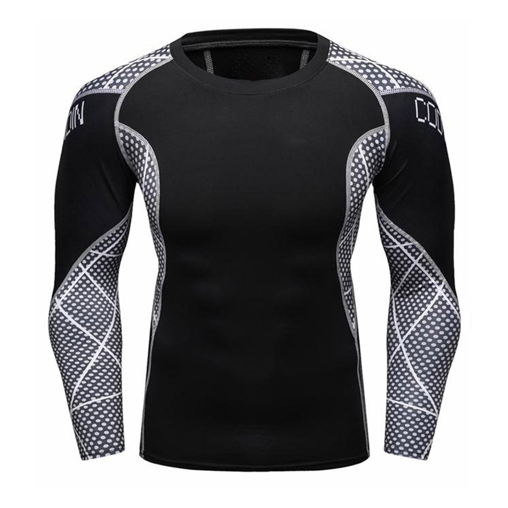 Full Sleeve Rash Guard NG-122: black body with patterned black and white sleeves