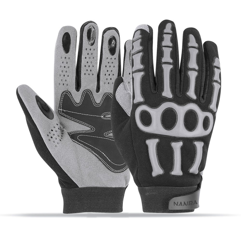 Mechanics Glove NG-5515: grey gloves with a skeleton-hand print