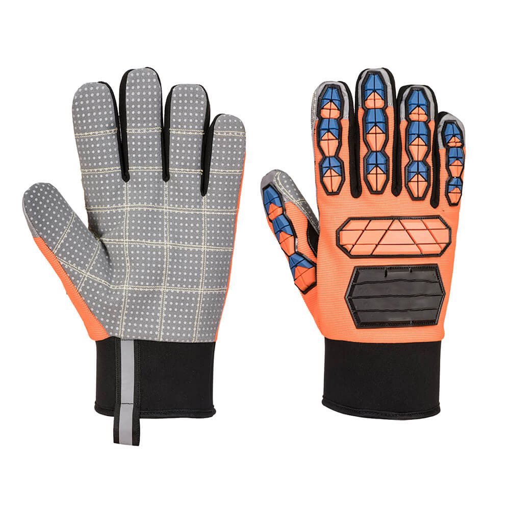 Mechanics Glove NG-5522: orange gloves with blue guards and grey palms