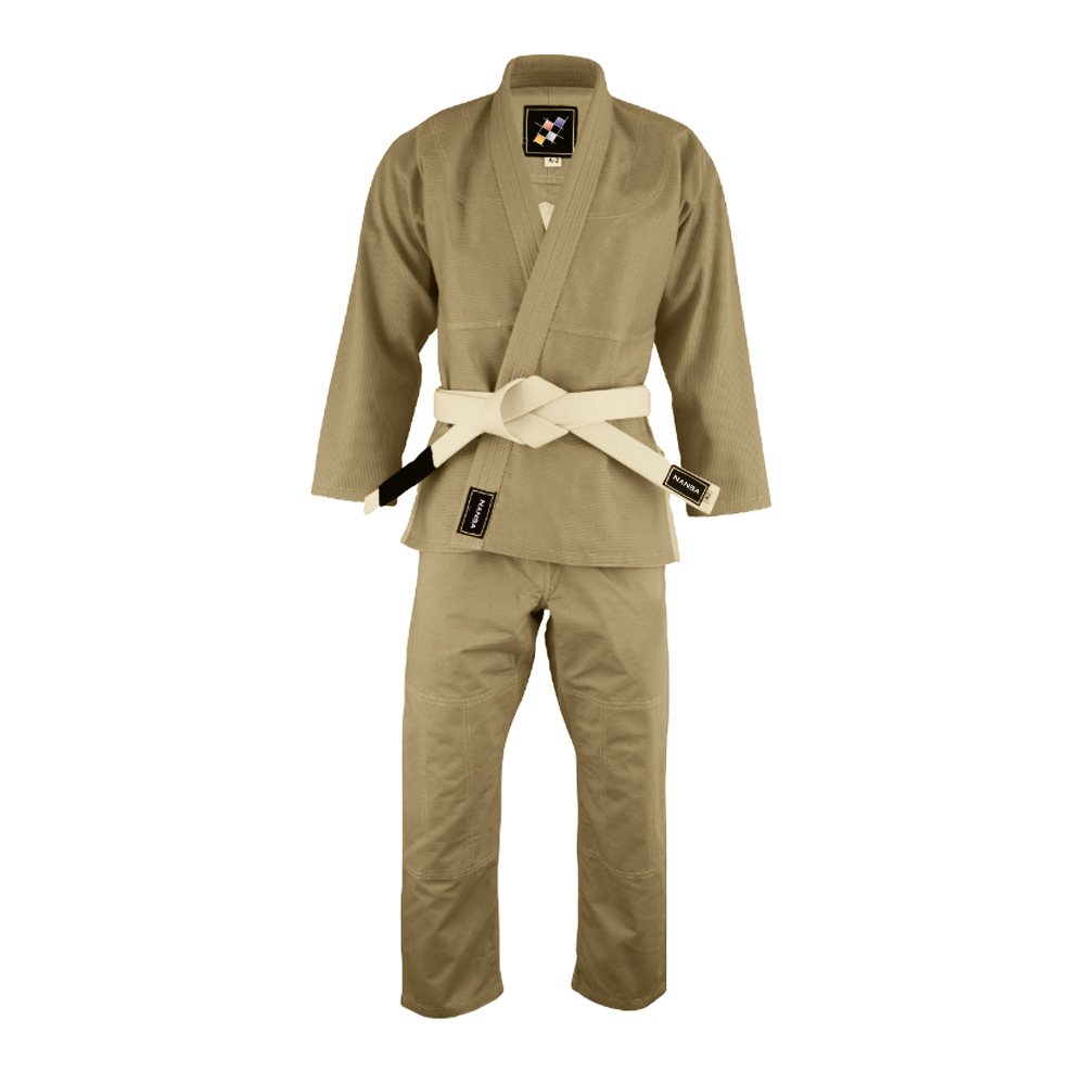 Jiu Jitsu Gi Kimono NG-4101: khaki gi shown with a cream belt
