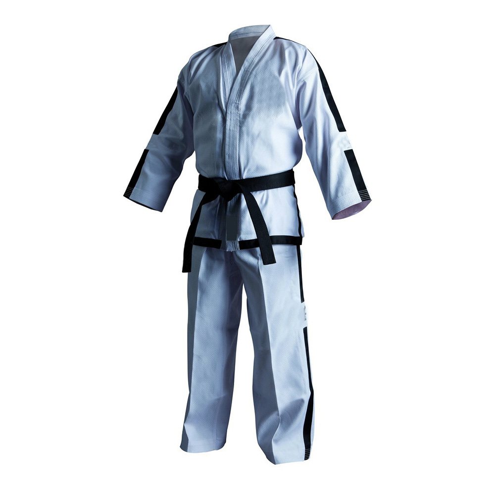 Taekwondo Uniform NG-4601: white uniform with black stripes on sleeves and legs