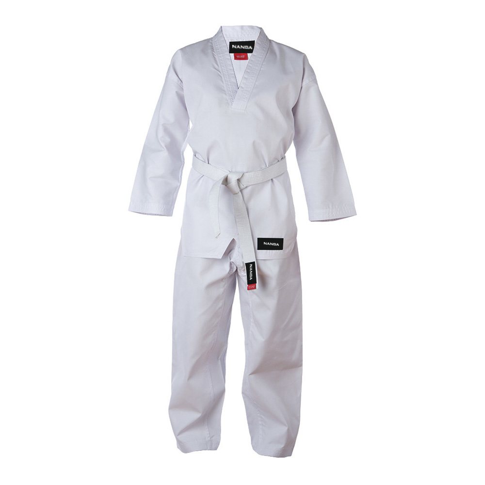 Taekwondo Uniform NG-4603: white V-neck uniform shown with a white belt