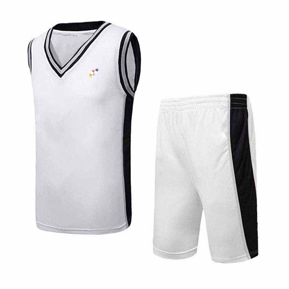 Basketball Uniform NG-3310: white kit with black side stripes