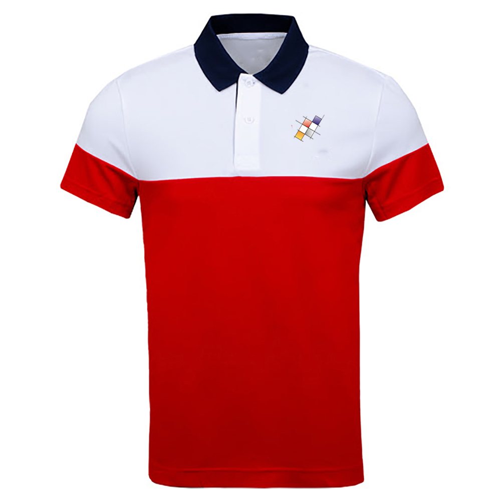 Polo Shirt NG-3805: red polo with a white chest and navy collar