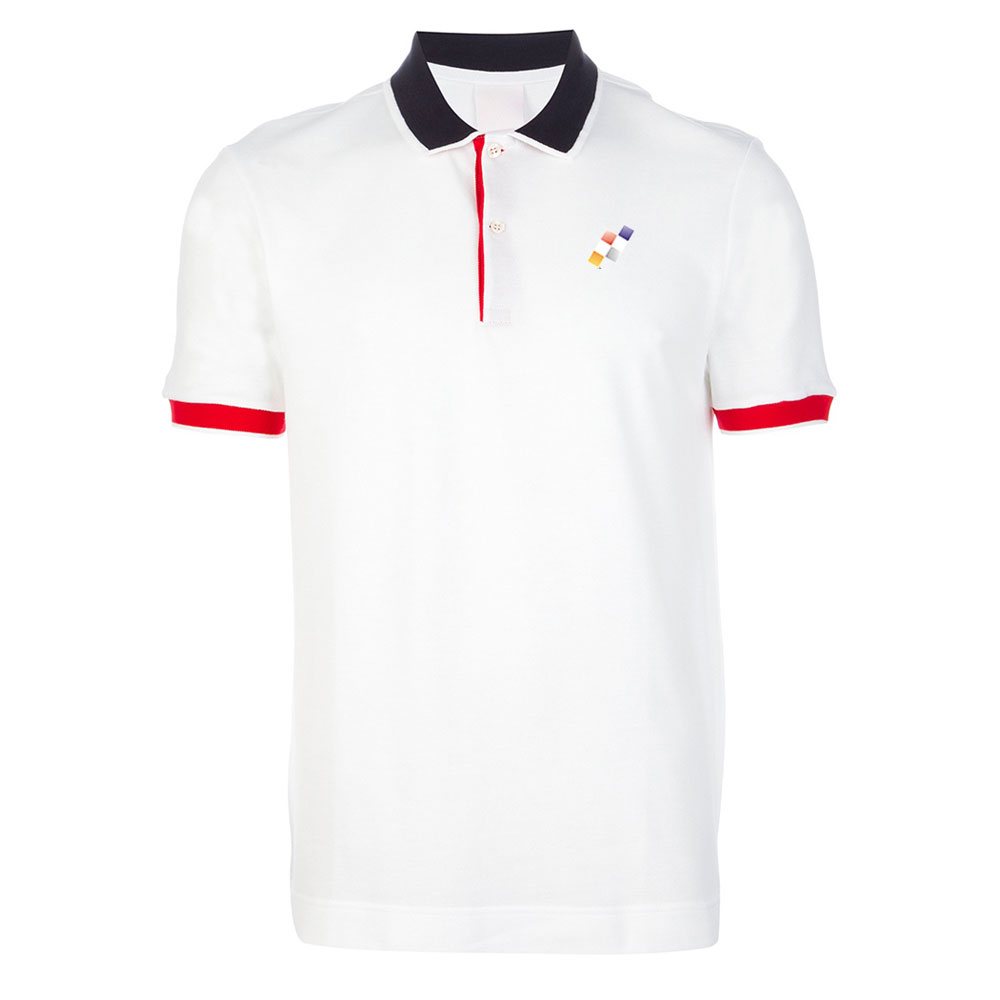 Polo Shirt NG-3809: white polo with a navy collar and red trim