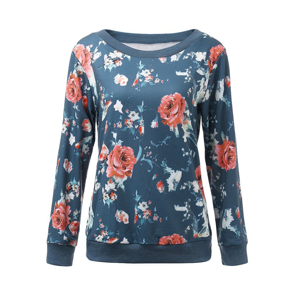 Sweat Shirt NG-31119: dark teal sweatshirt with a rose print