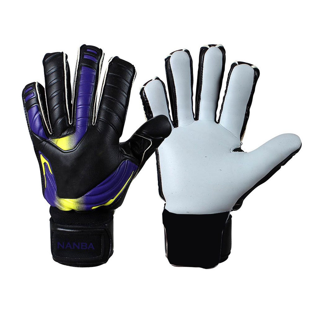 Goalkeeper Glove NG-5216: black gloves with purple and yellow flashes