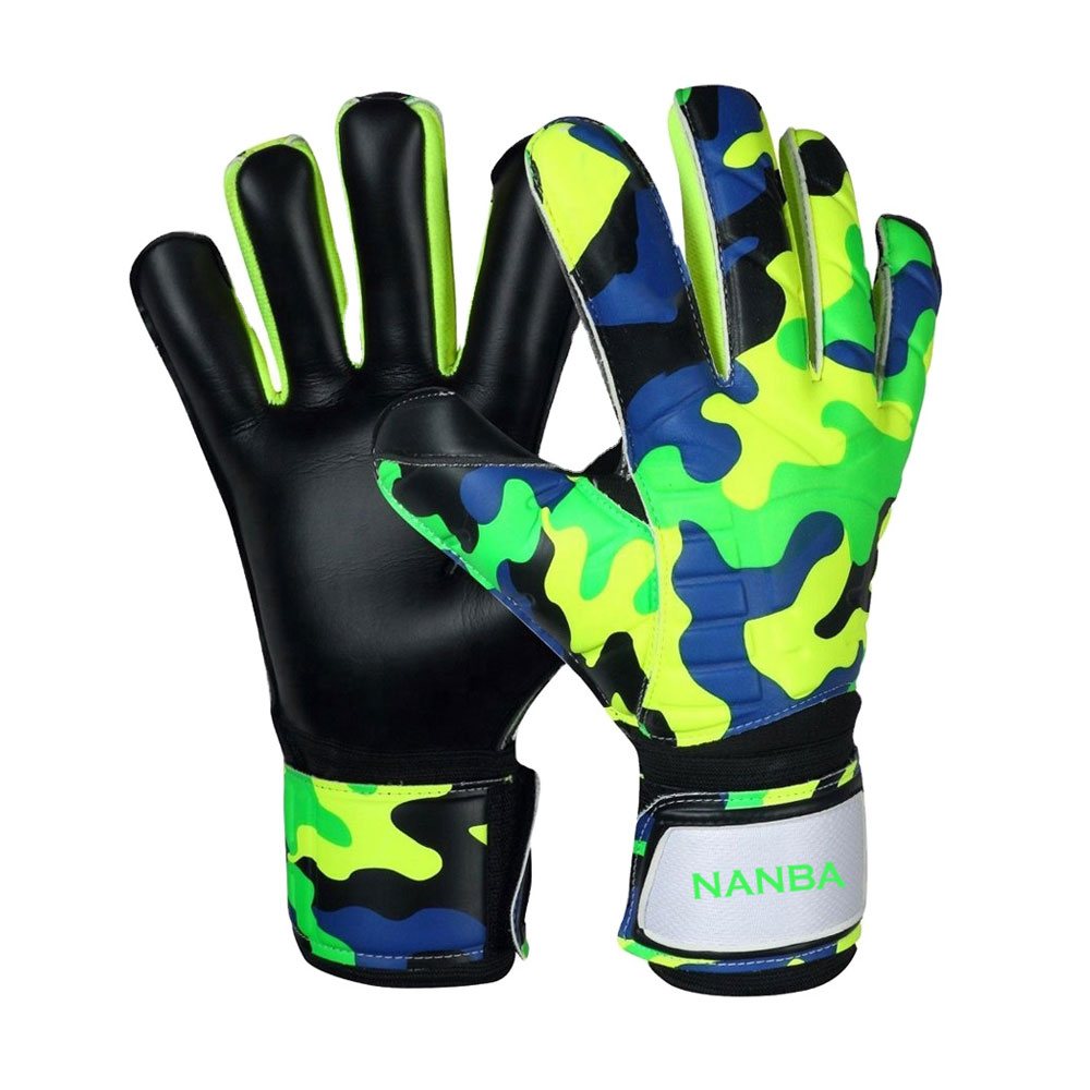 Goalkeeper Glove NG-5220: black gloves with a green and blue camouflage back