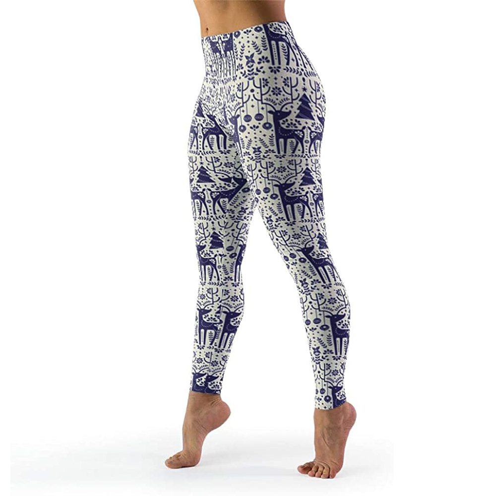 Legging NG-31405: white leggings with a navy Nordic print