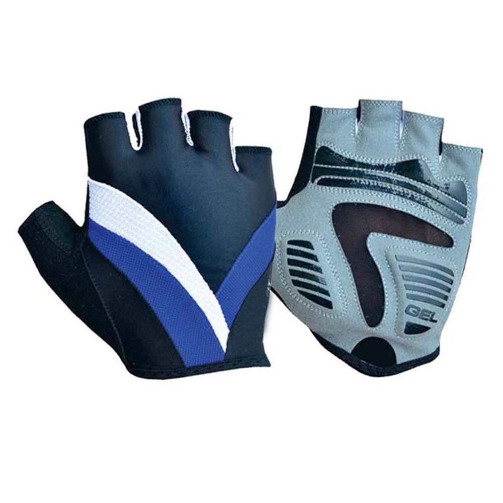 Cycling Glove NG-5318: navy half-finger gloves with blue and white bands