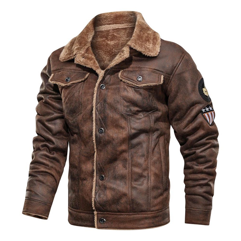 Men Fashion Jacket NG-6911: distressed brown jacket with a shearling-look collar