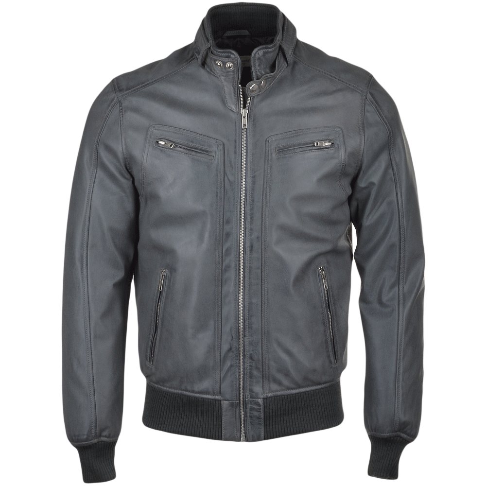 Men Fashion Jacket NG-6912: slate grey bomber-cut jacket