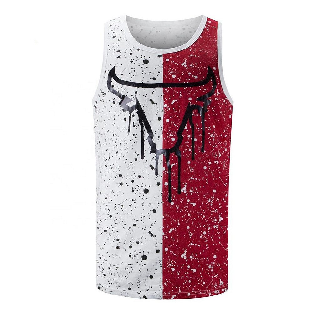 Gym Singlet NG-7-221: split singlet in white and maroon with paint splatter