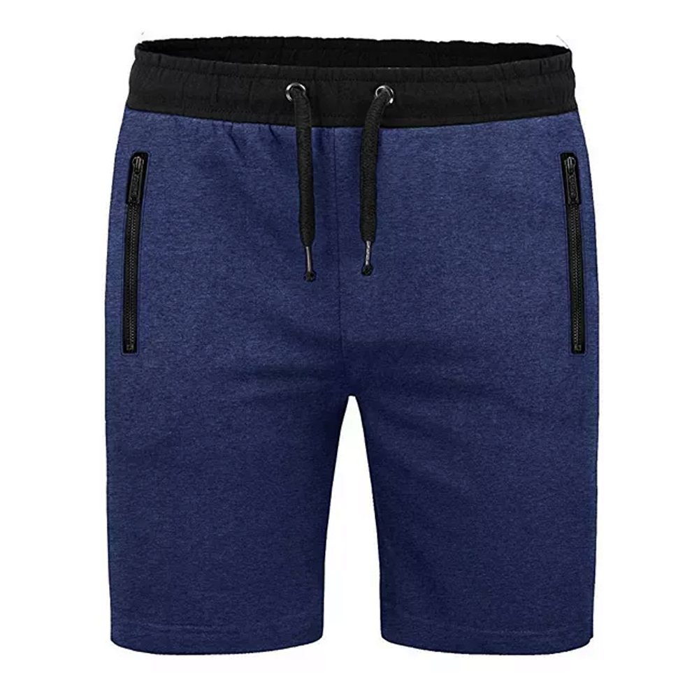 Gym Short NG-7-404: navy shorts with a black waistband and zip pockets