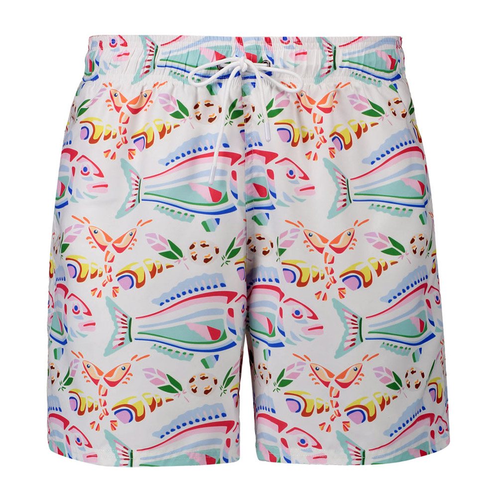 Gym Short NG-7-414: white shorts with a colourful fish print