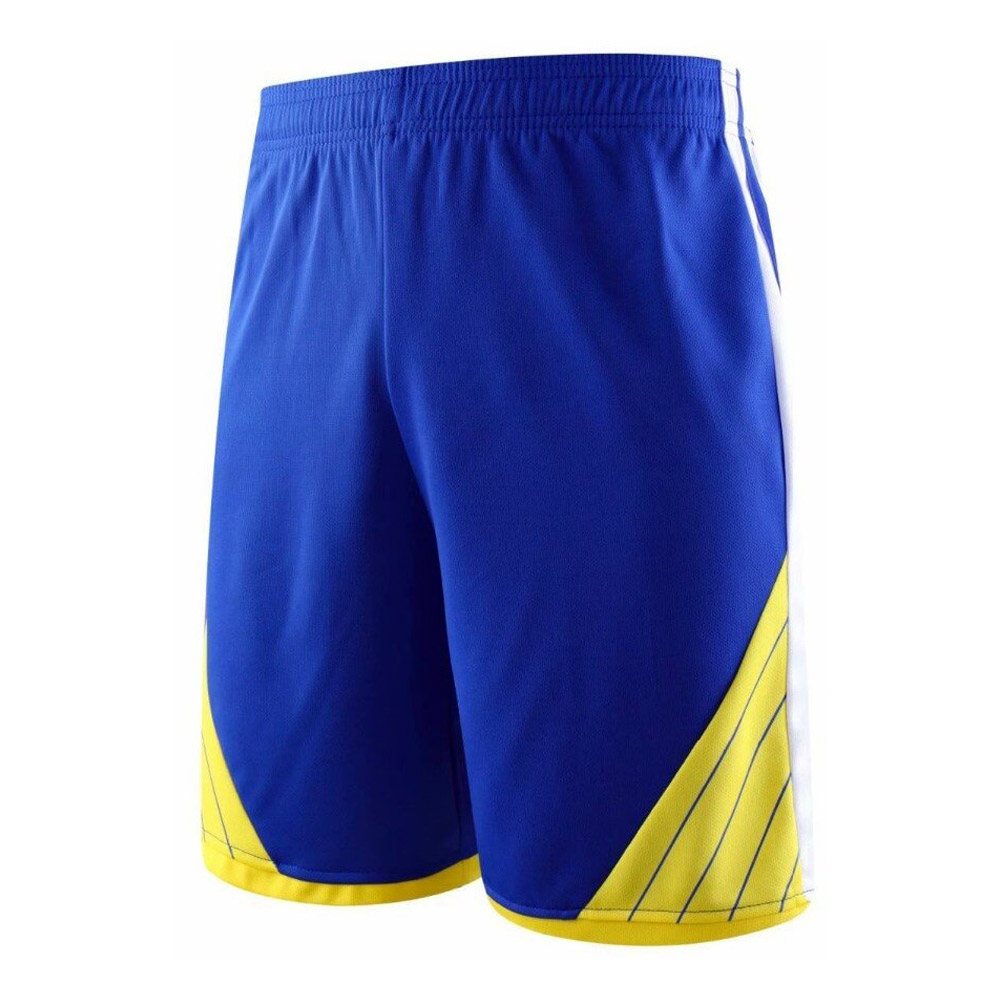Gym Short NG-7-421: royal blue shorts with yellow striped hem panels