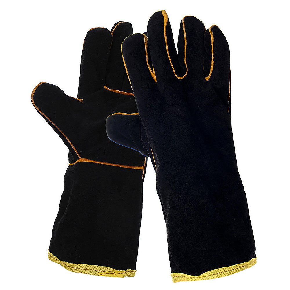 Welding Glove NG-5408: long black gauntlet gloves with yellow piping