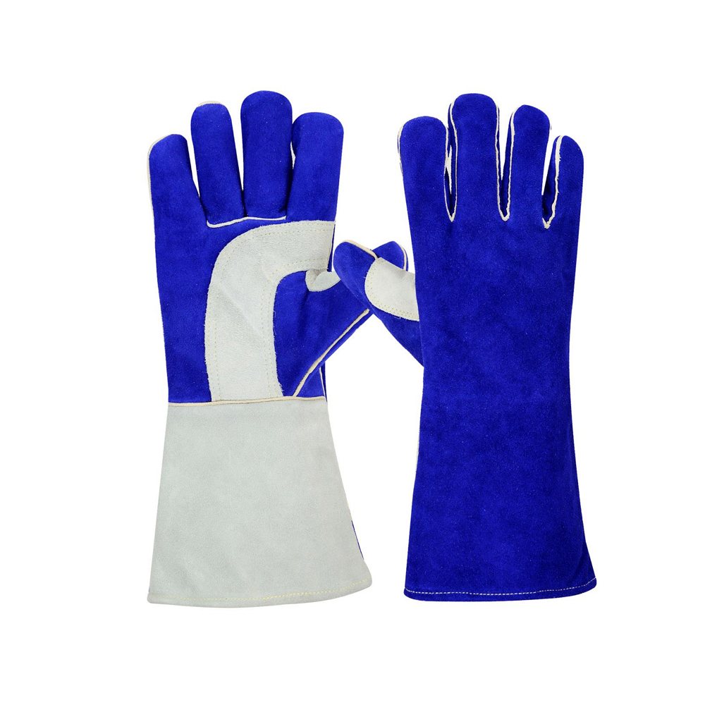 Welding Glove NG-5410: royal blue gauntlet gloves with a grey palm panel