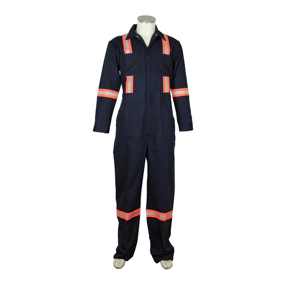 Working Coverall NG-8-110: navy coverall with orange reflective striping