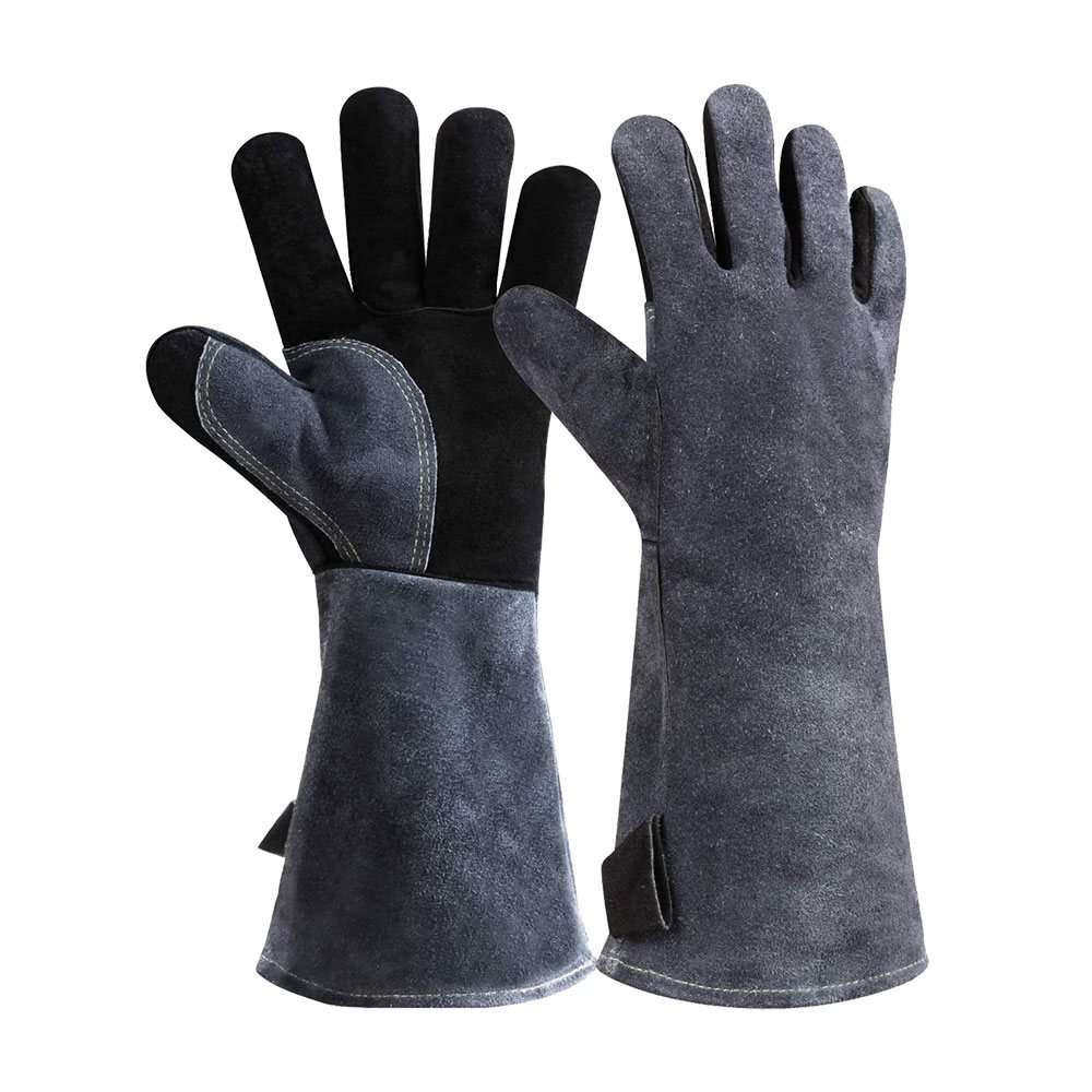 Welding Glove NG-5413: grey gauntlet gloves with black finger backs