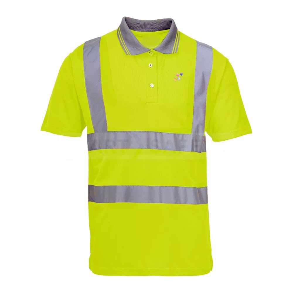 Working Polo Shirt NG-8-308: fluorescent yellow polo with a grey collar