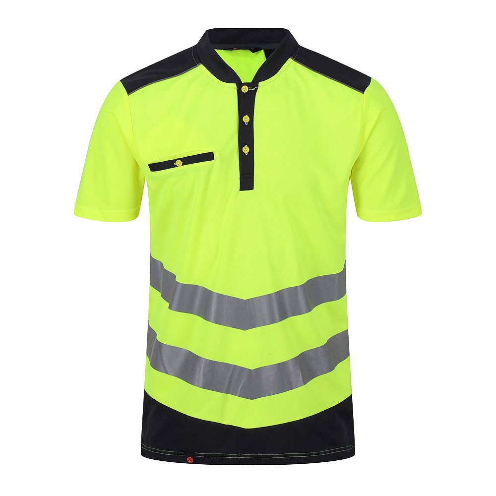 Working Polo Shirt NG-8-317: lime polo with black shoulders and chevron bands