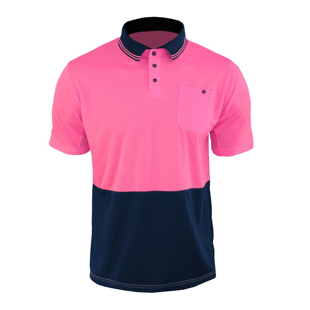 Working Polo Shirt NG-8-319: pink polo with a navy lower body