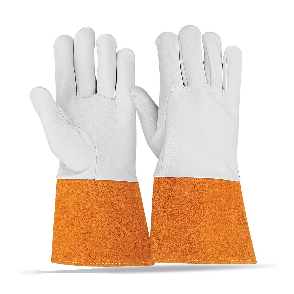 Welding Glove NG-5415: white gloves with orange cuffs