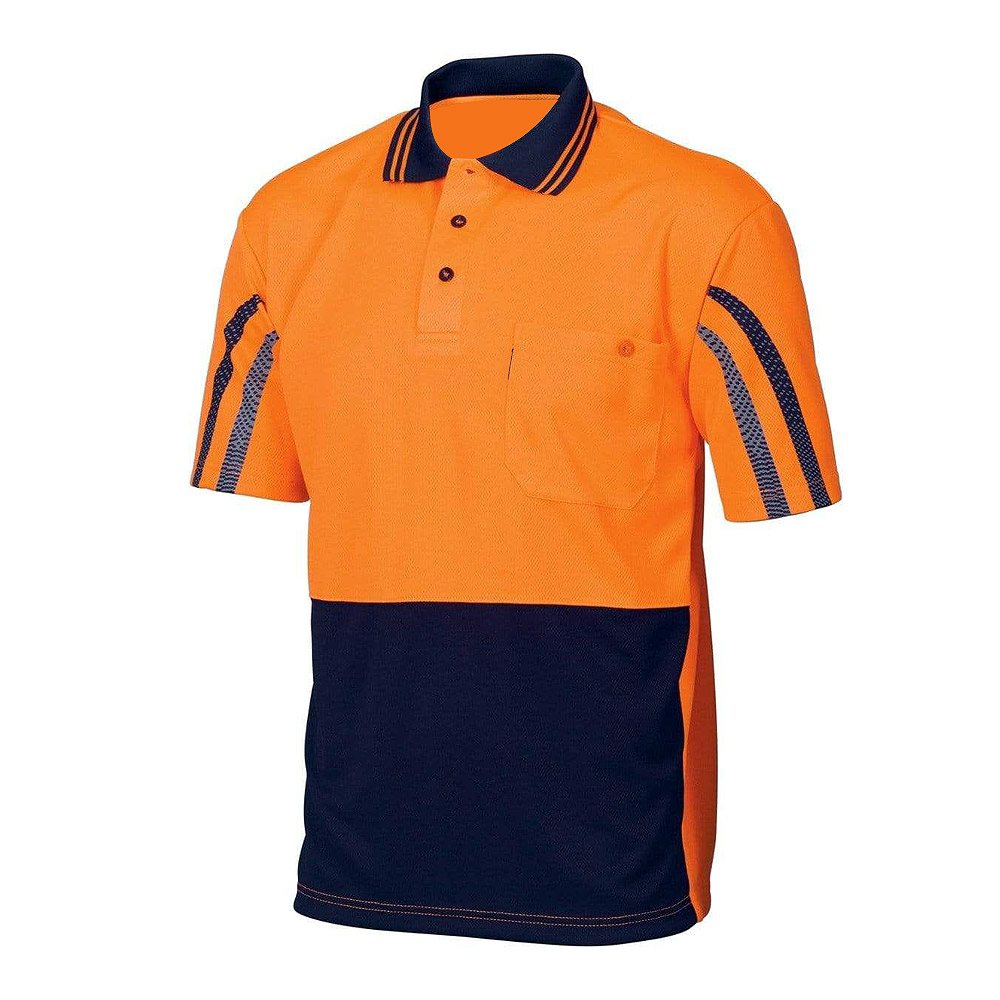 Working Polo Shirt NG-8-324: orange polo with a navy lower body and sleeve stripes